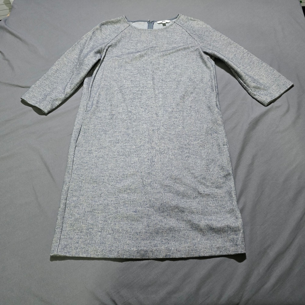Uniqlo Shift Dress Women S Blue Houndstooth Wool Blend Raglan Pockets 291-173249